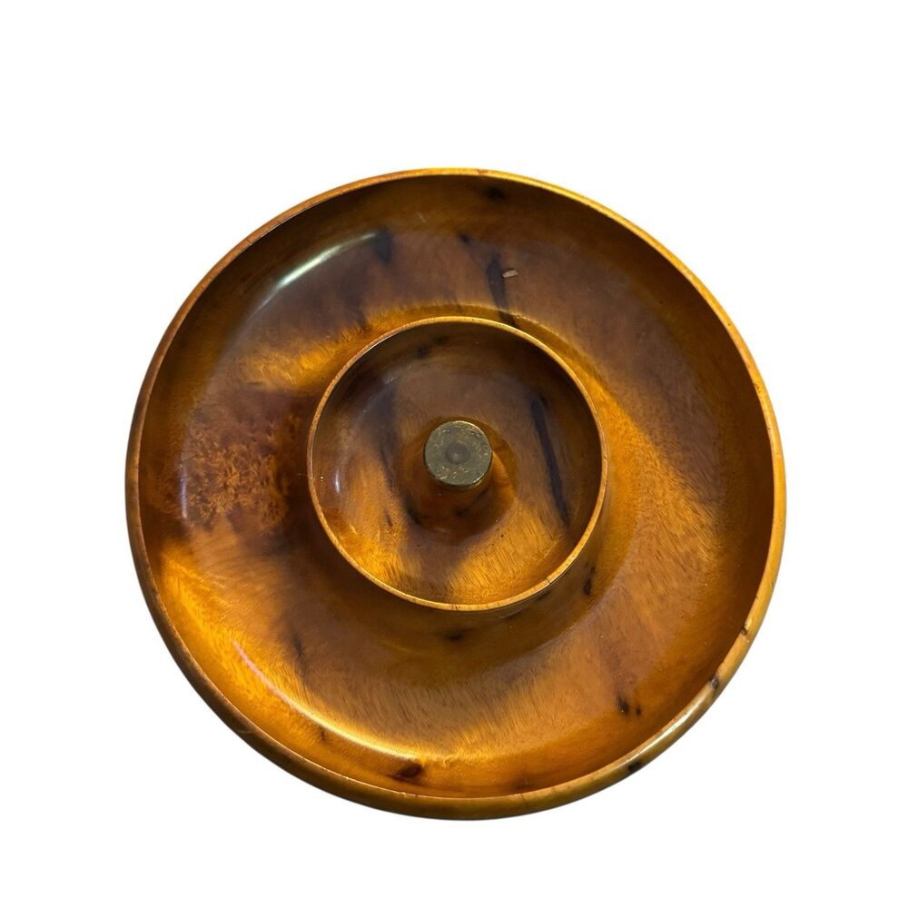 California Myrtlewood Chip and Dip‎ Bowl, Mid Century Modern Decor brass Accent